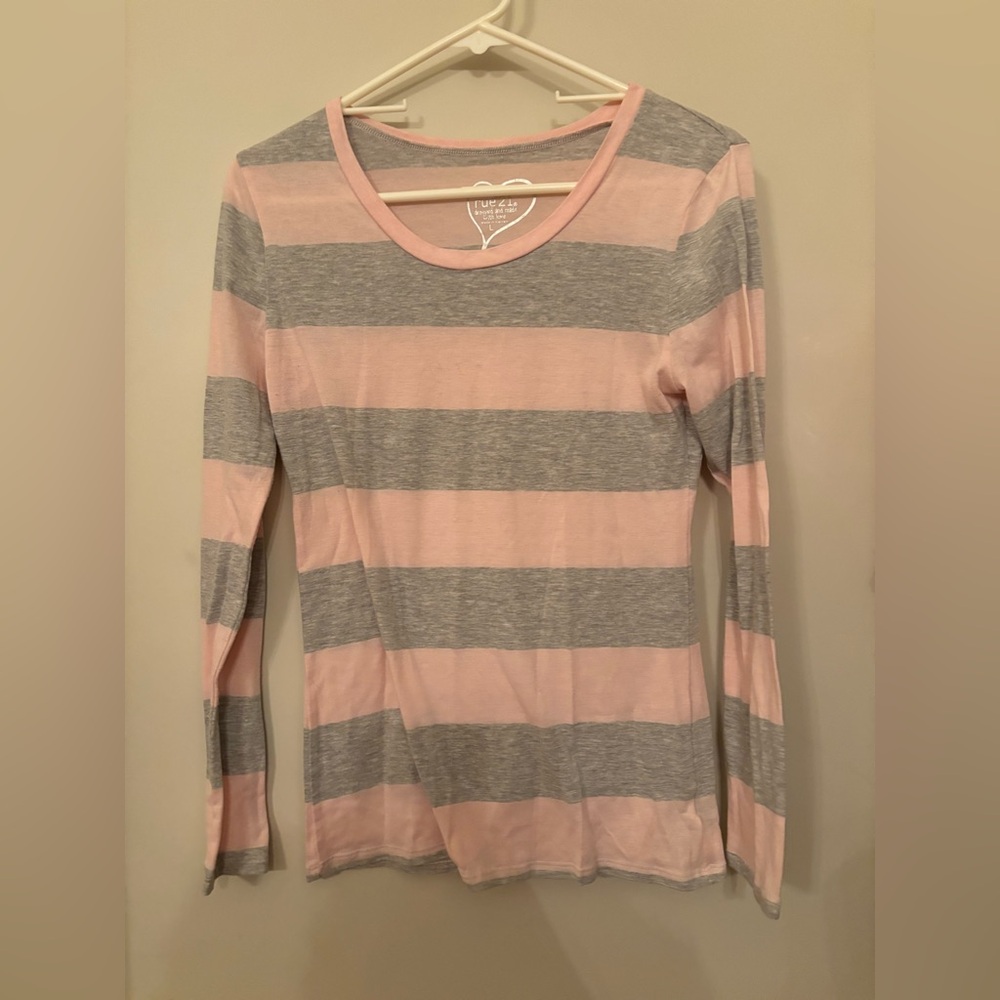 Rue21 Pink and Gray Striped Long Sleeve Top